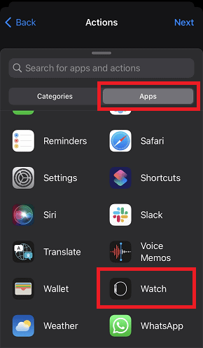 Switch to the Apps tab and select Watch from the list of apps