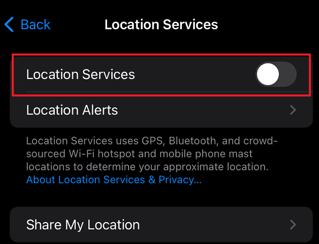 Toggle off location services