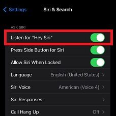 Toggle on Listen for 'Hey Siri'