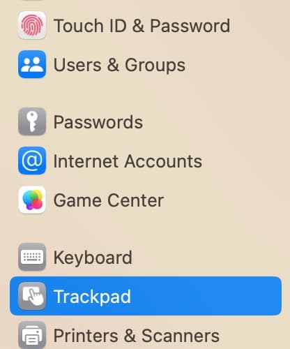 Trackpad Section in Navigation Pane
