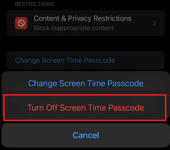 Turn off screen time passcode