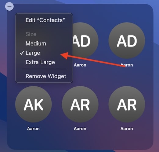 Right-click or Control-click on a widget to adjust size.