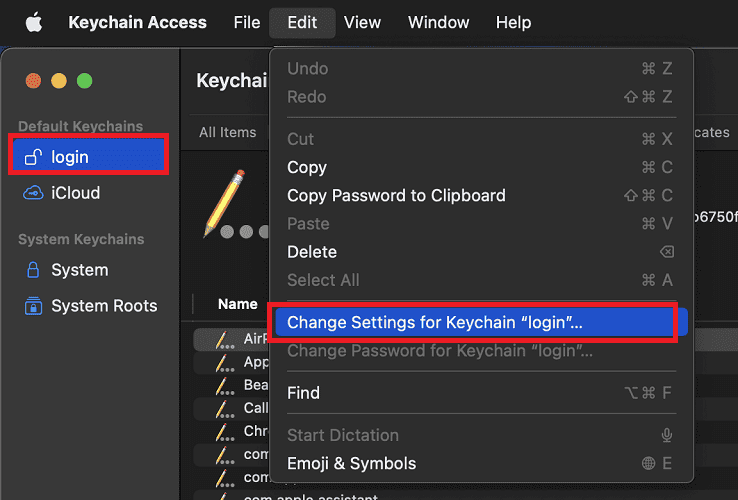 change settings for keychain login