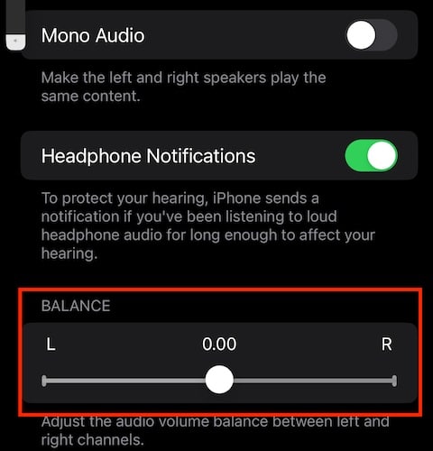 Screenshot iPhone Audio Balance