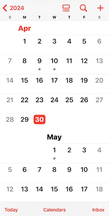 Opening the iPhone Calendar App