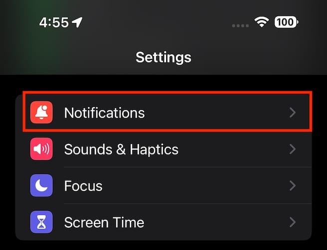 Screenshot iPhone notifications settings