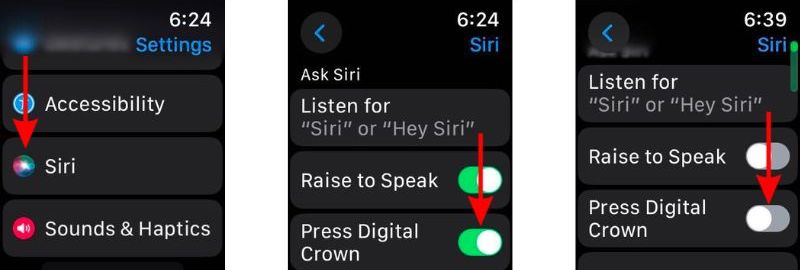 Disable Press Digital Crown To Turn Off Siri on Apple Watch