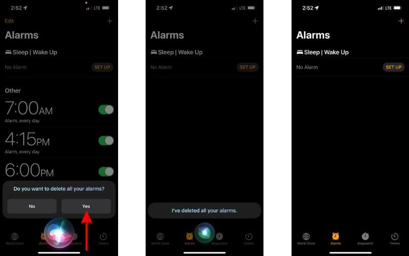 Ask Siri To Delete All Your Alarms on iPhone