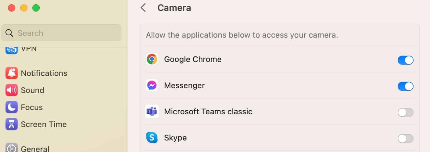 Adjust Camera Permissions if Webcam is not Working on macOS Sonoma