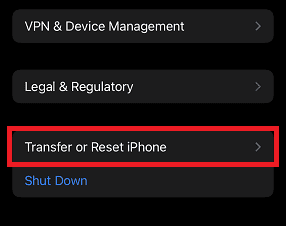 Click Transfer or Reset iPhone