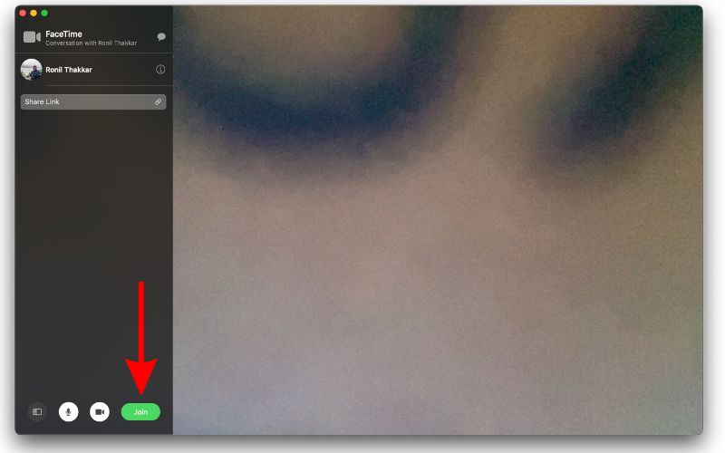 Click the join button in the FaceTime app on Mac