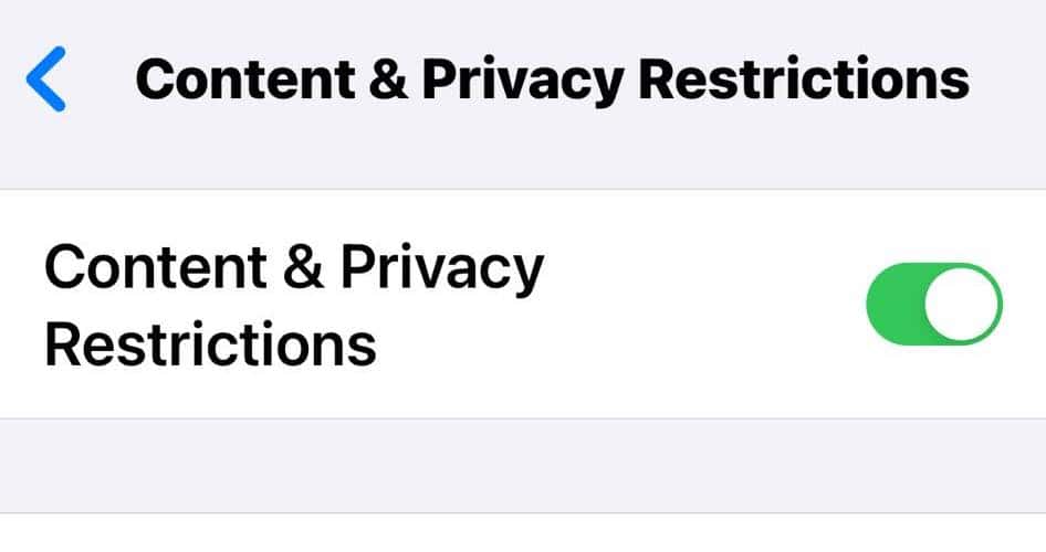 Content and Privacy Restrictions Toggle Button