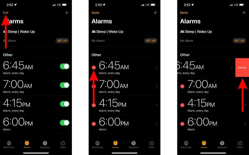 Delete Alarms Manually on iPhone