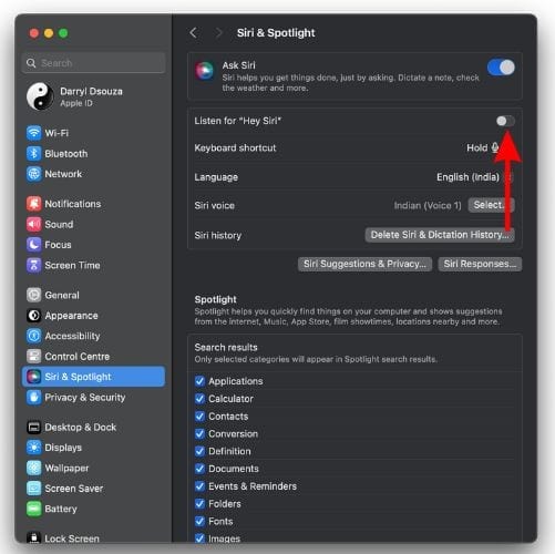 Disable Listen For Hey Siri on Mac to stop Siri from randomly activating