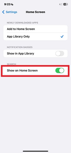 Ensure Toggle is on for Add to Library or Add to Home Screen