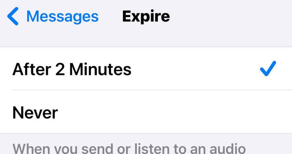 Setting Audio Messages to Expire After 2 Minutes