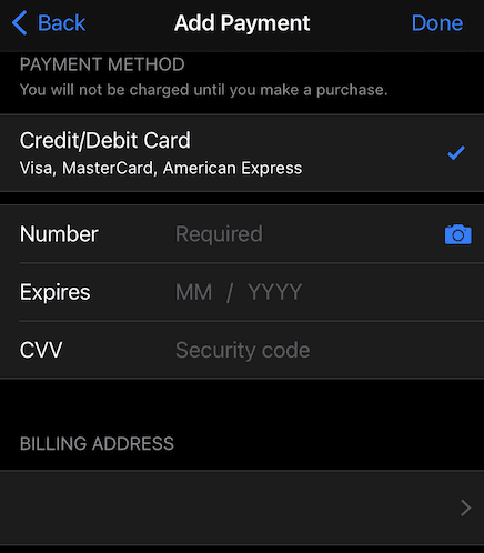 Fill the card details and click Done to save the changes