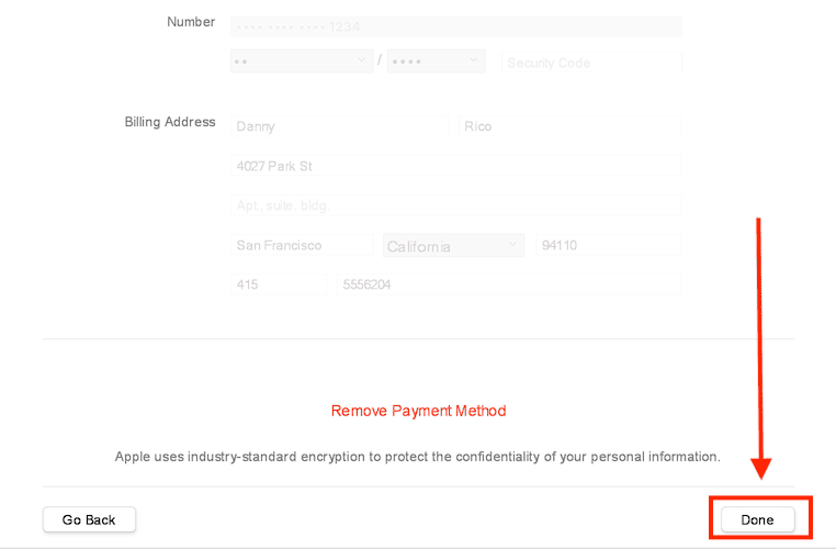 Fill the details of the new payment method and click Done