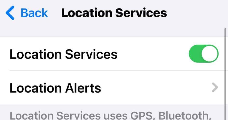 Location Services on iPhone Settings