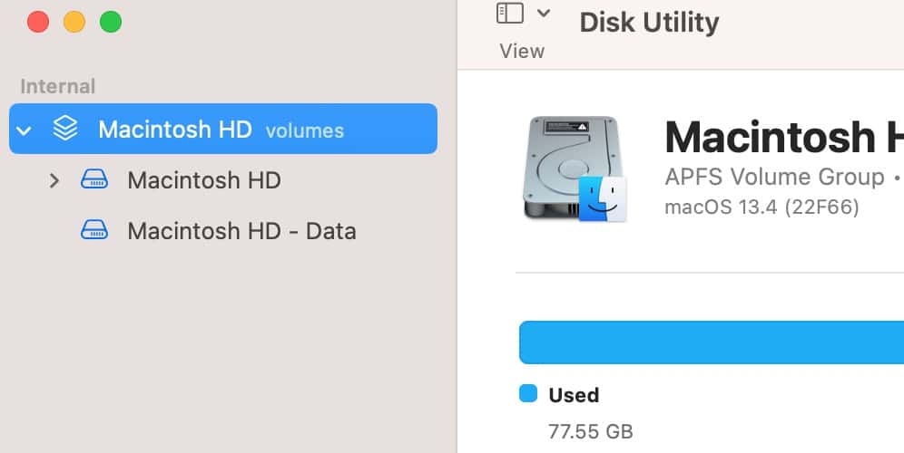 The Disk Utility Volumes on Mac
