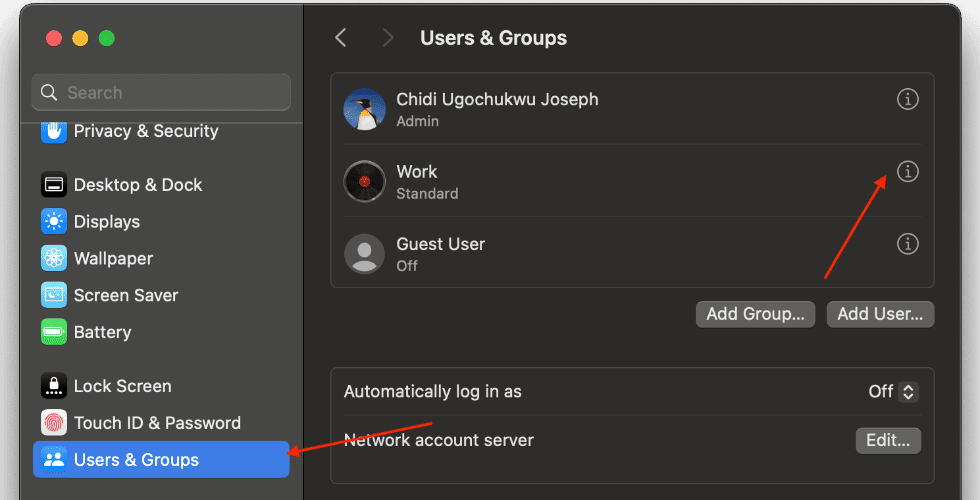 MacBook User & Group Settings