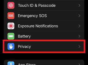 Open Settings and select Privacy