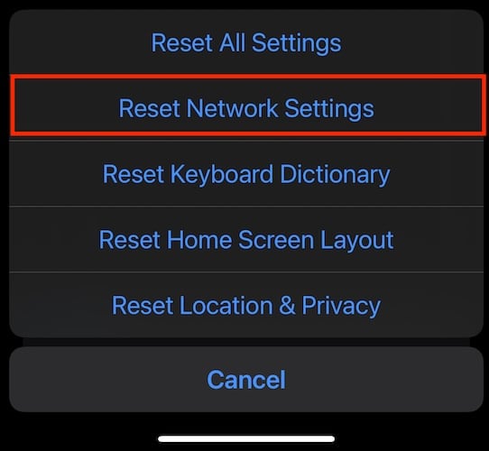 Screenshot Reset Network Settings