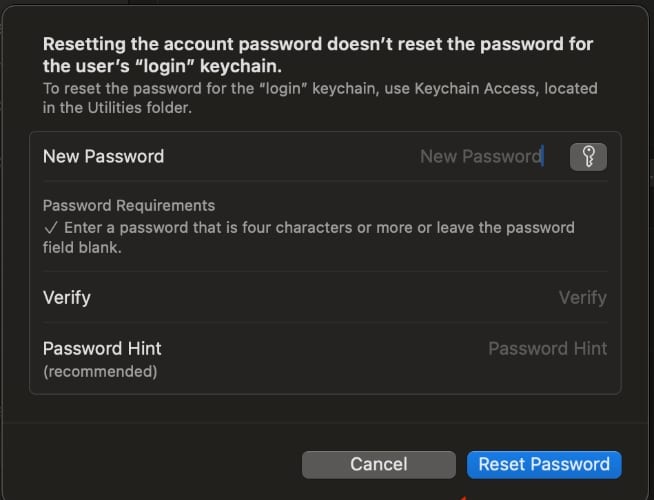 Reset User Password