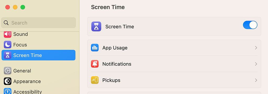 Screen Time Section in Mac's System Settings