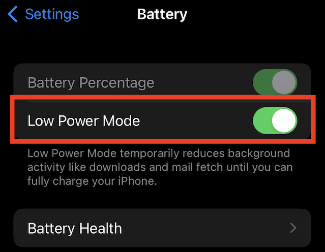 Toggle Low Power Mode off