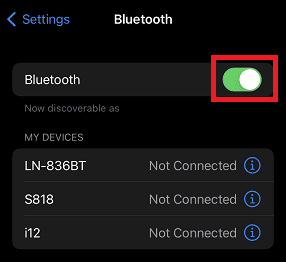 Toggle off the switch to Bluetooth on