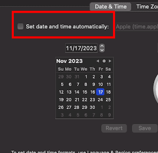 Uncheck the Set date and time automatically