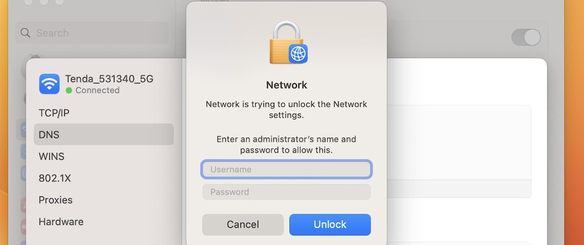 Enter Admin Username and Password for Network Unlock