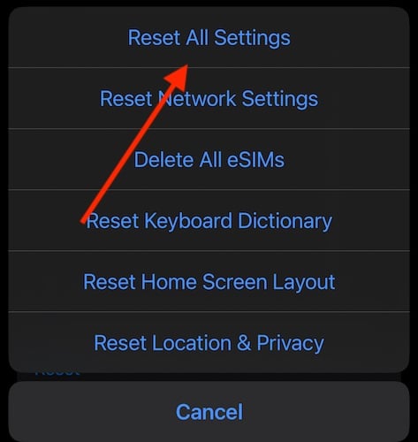 Voicemail Transcription Not Working iPhone Select Reset All Settings