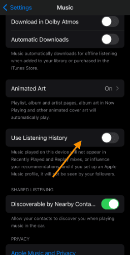 Disable Apple Music Listening History