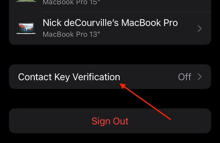 iOS Contact Key Verification Tap Contact Key Verification