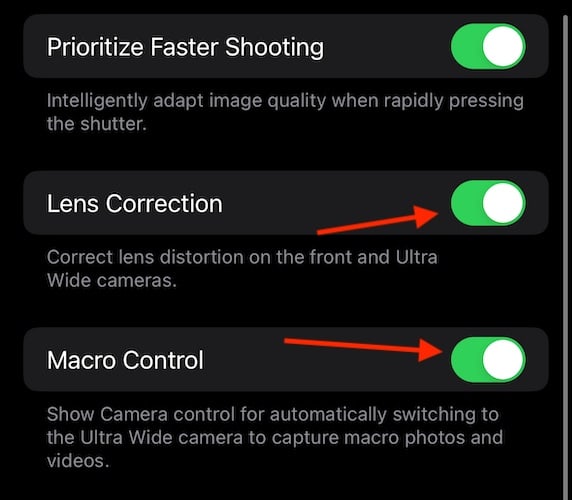 iPhone Camera Keeps Refocusing Disable Lens Correction and Macro Control