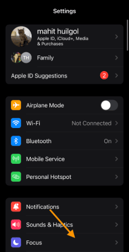 iOS settings focus mode