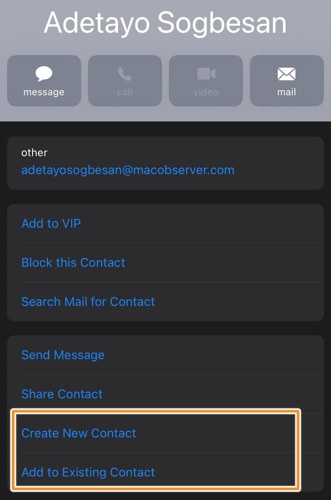 Add email address to Apple contact