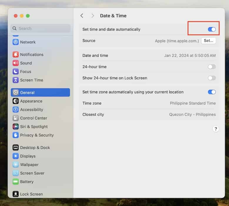 Letting Mac Adjust Date and Time Automatically