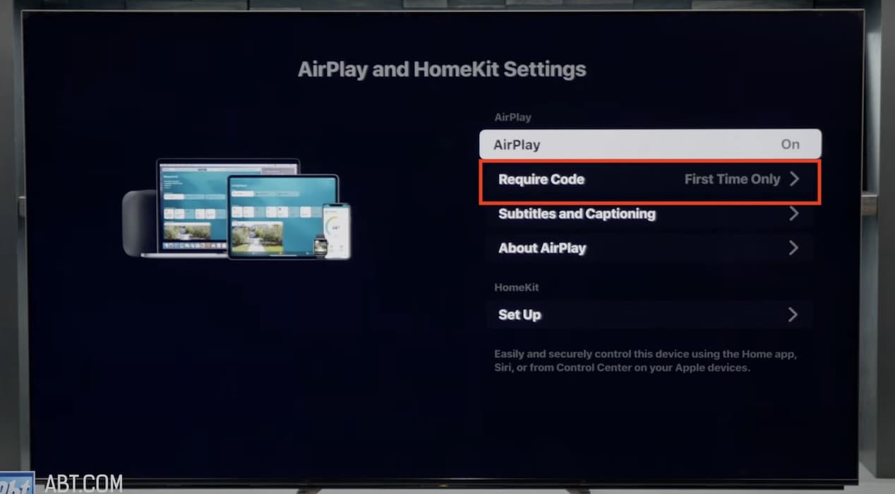 The Require Code Section in AirPlay and HomeKit Settings of Sony TV