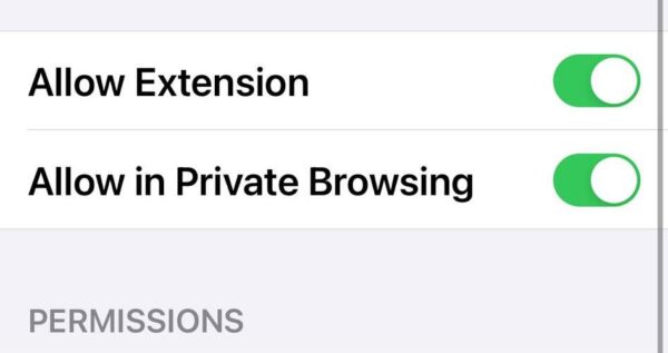 Toggle On Button for Allow Extension on Safari Settings