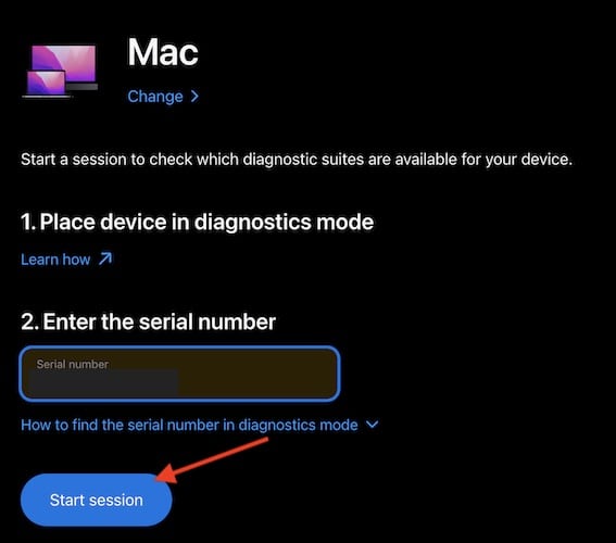 Apple Diagnostics Self Repair Select Start Session Mac