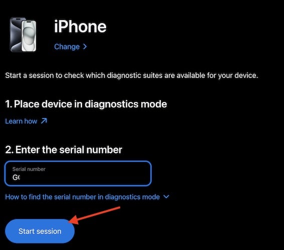 Apple Diagnostics Self Service Repair Service Tap Start Session Mac