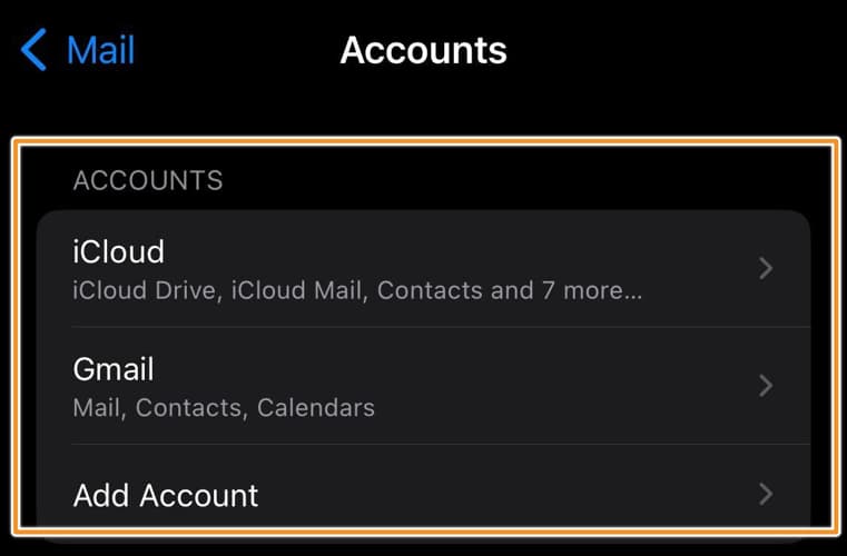 Apple Mail accounts page