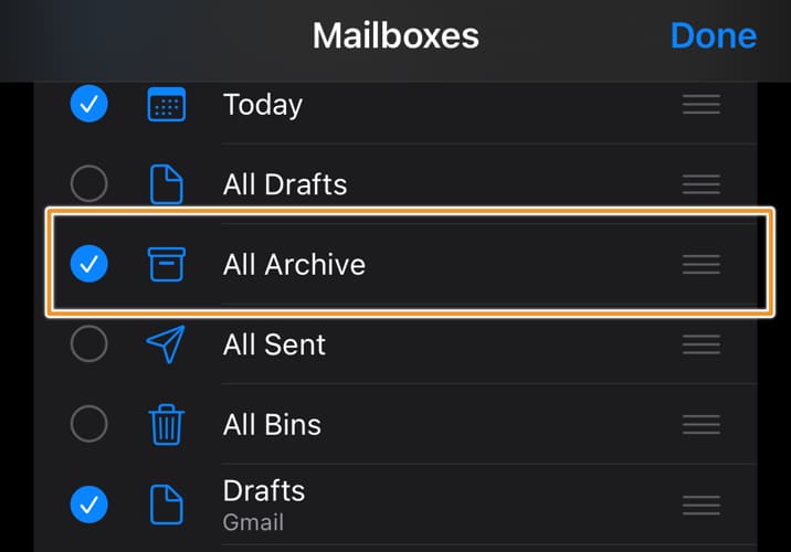 Apple Mail archive button