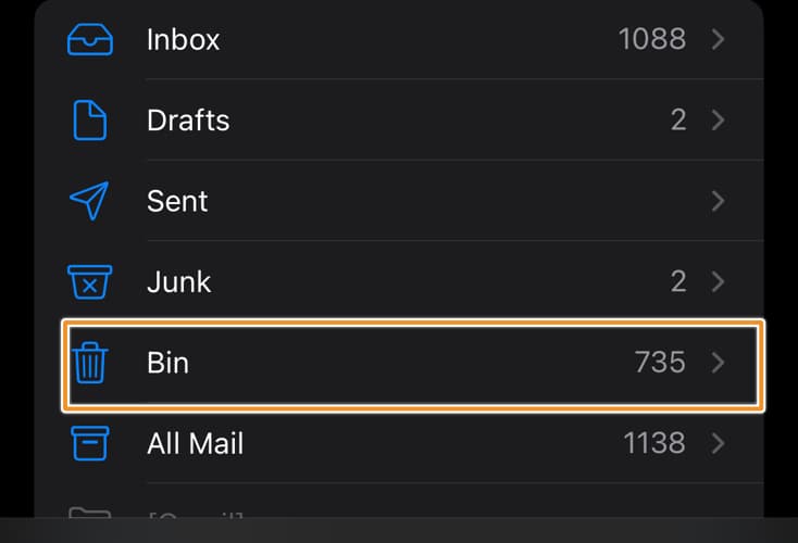 Apple Mail bin button