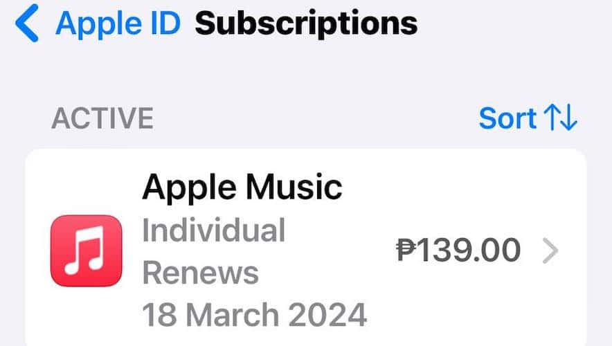 Subscription to Apple Music on iPhone