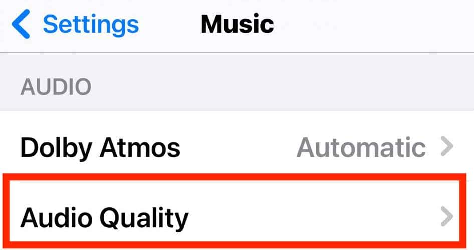 Audio Quality Section Under Audio of Music Settings on iPhone
