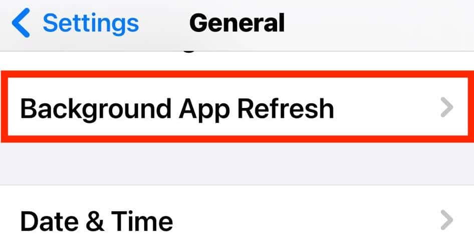 General Settings for Background App Refresh